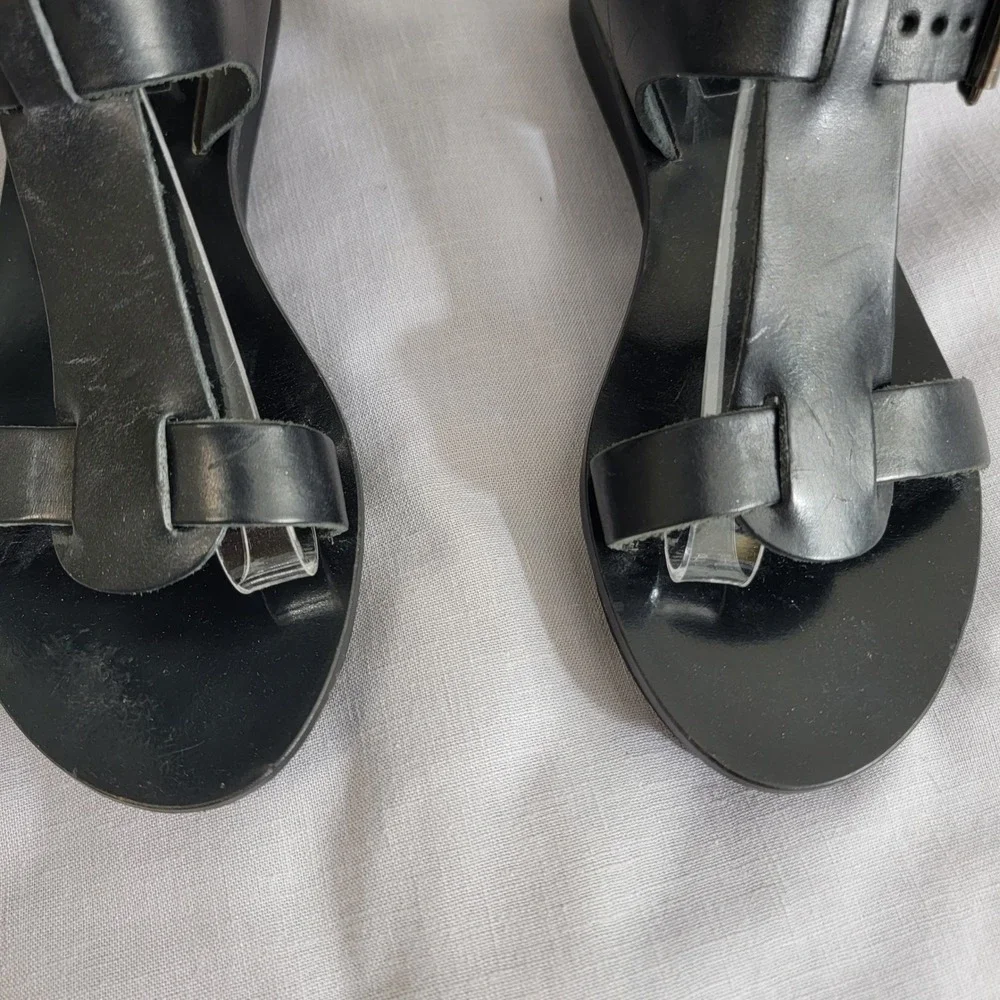 VTG 90s‎ Steve Madden Magnus Black Leather Gladiator Sandals Made in Italy sz 8